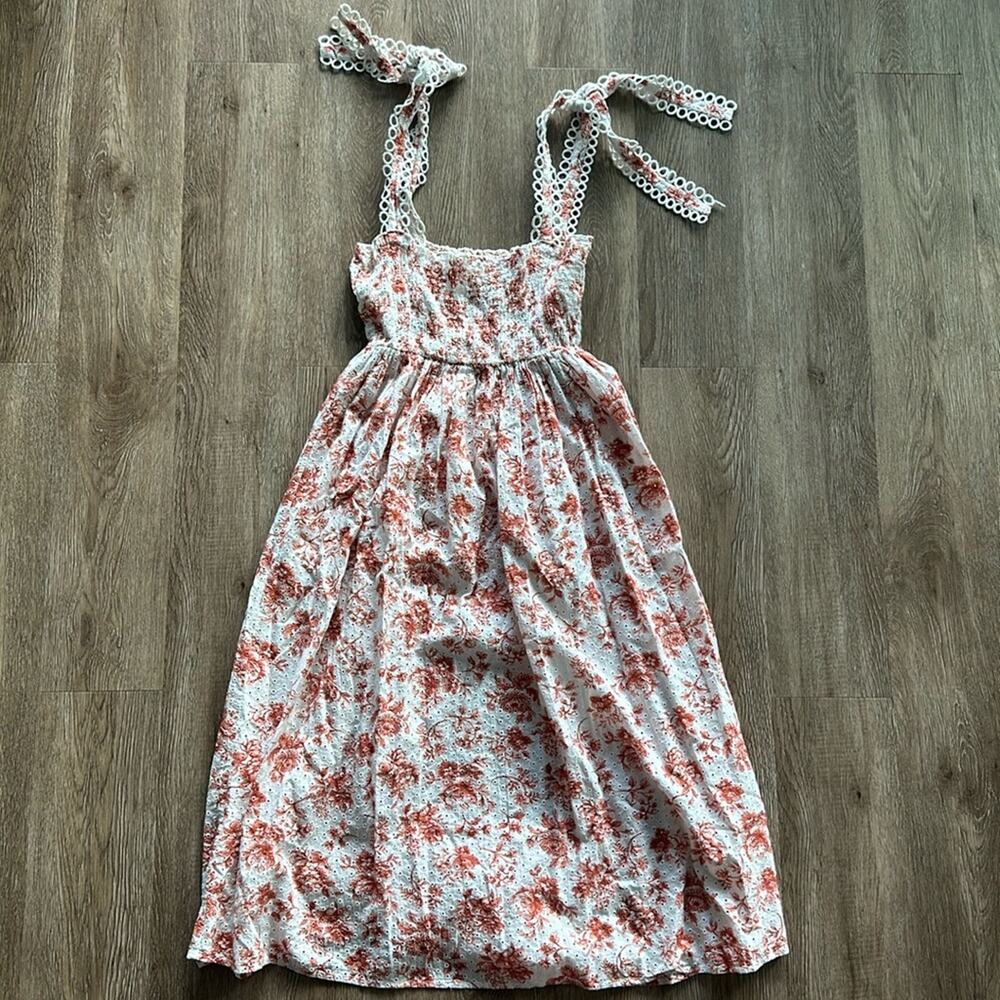 Maia Bergman Floral Printed Simone Midi Dress White & Pink Small‎ Cotton